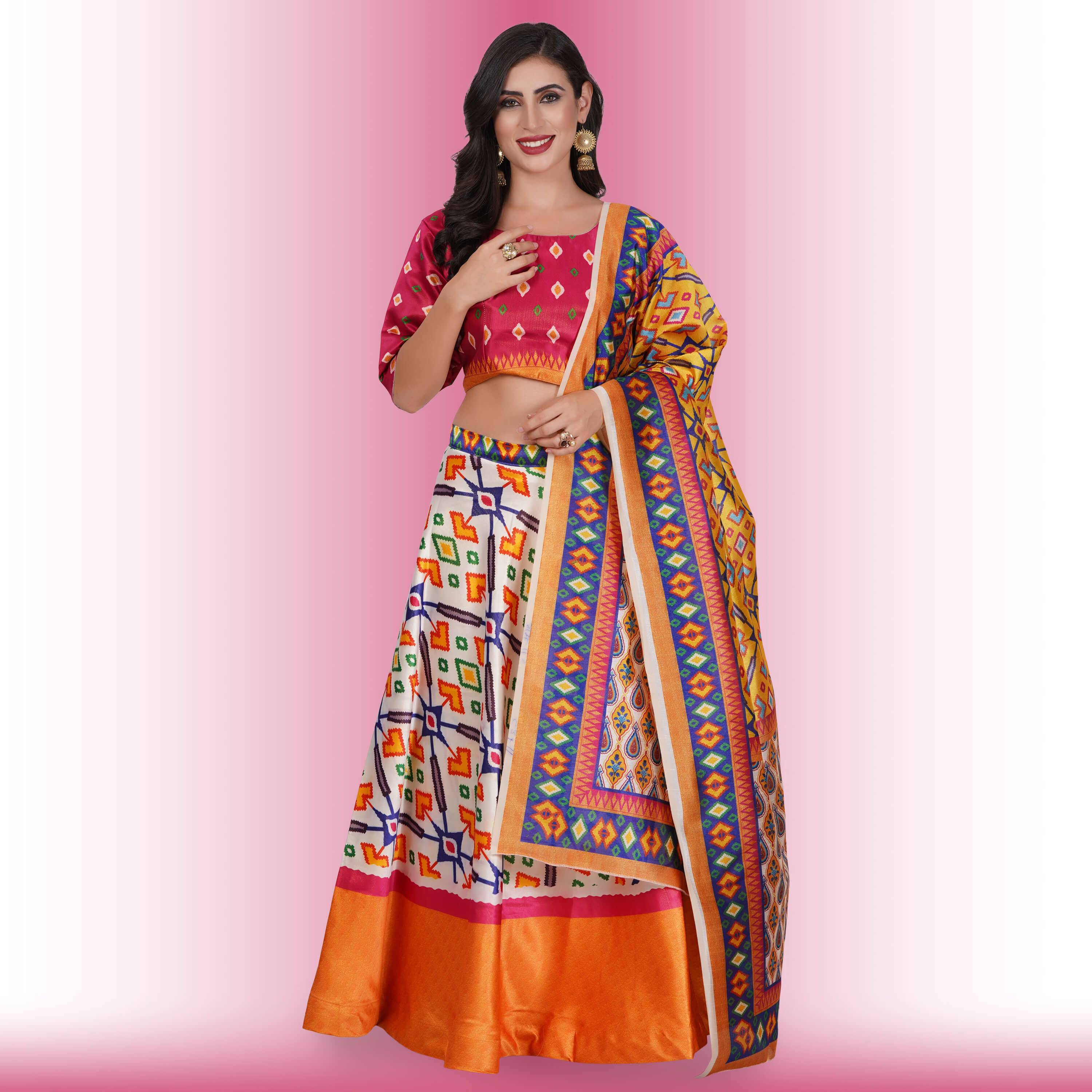 Silk Chania Choli in Combination Prints