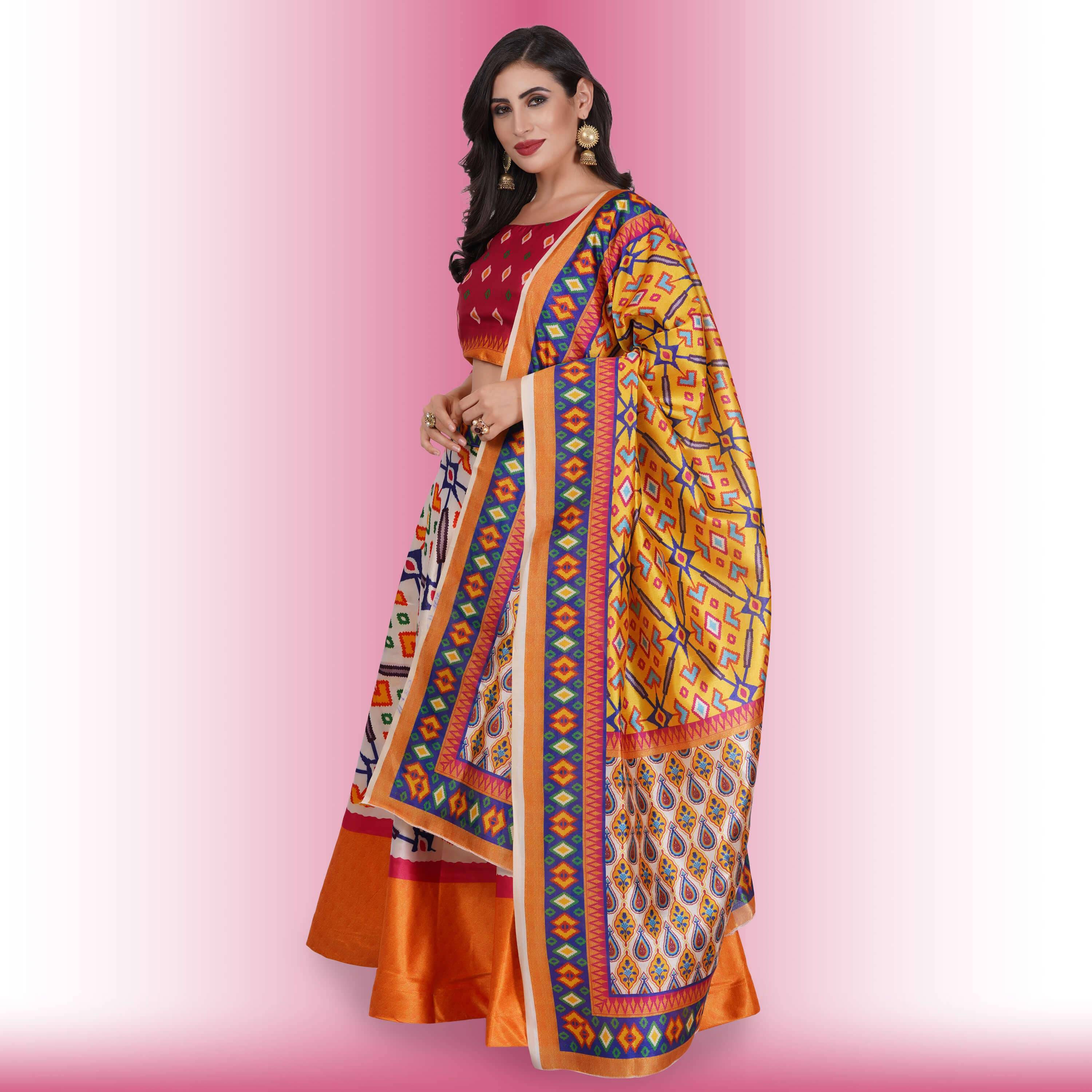 Silk Chania Choli in Combination Prints