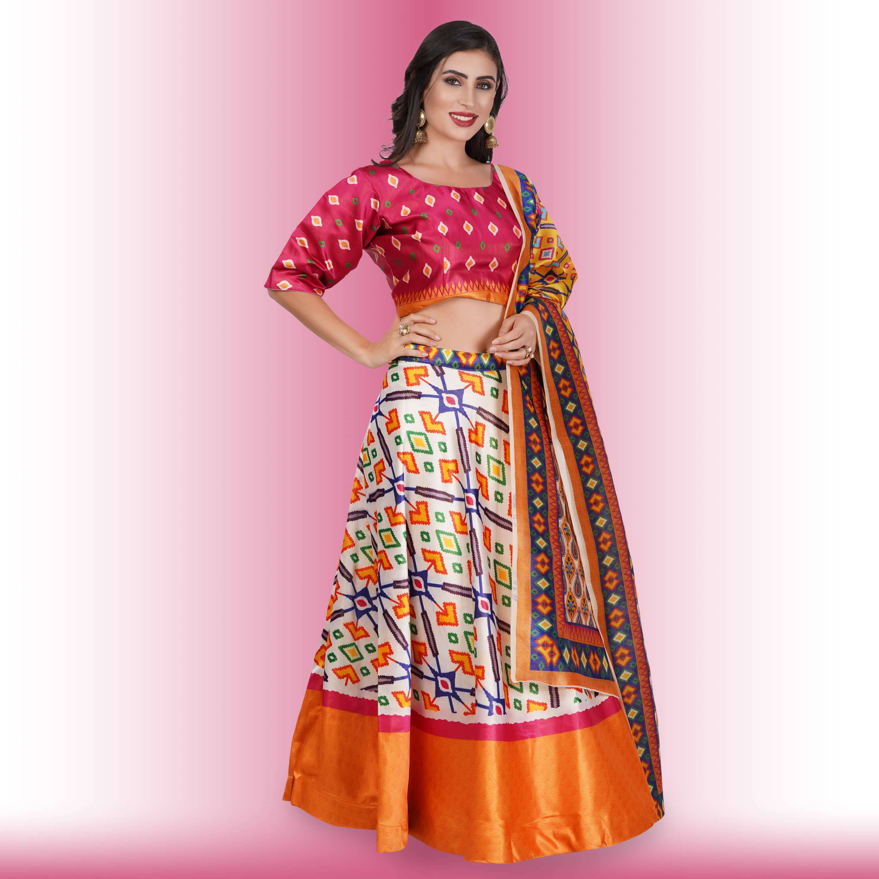 Silk Chania Choli in Combination Prints