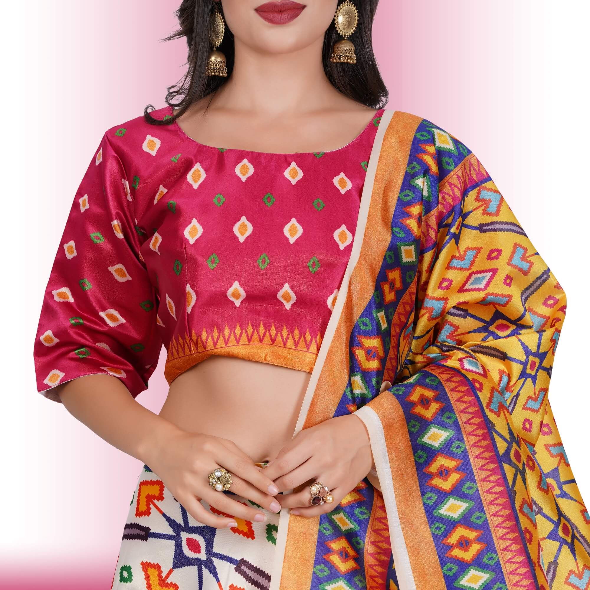 Silk Chania Choli in Combination Prints