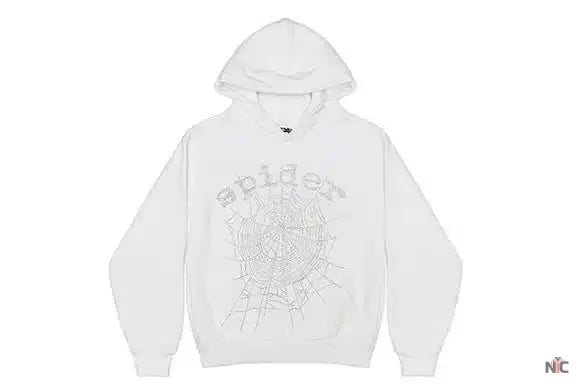 Sp5der OG Rhinestone Logo White Hoodie