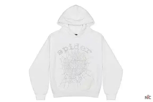 Sp5der OG Rhinestone Logo White Hoodie