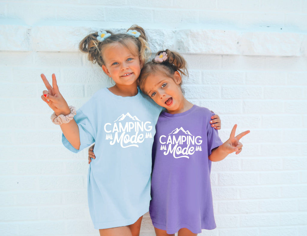 Camping Mode Nature Camping Hiking Garment Dyed Kids Youth Shirt
