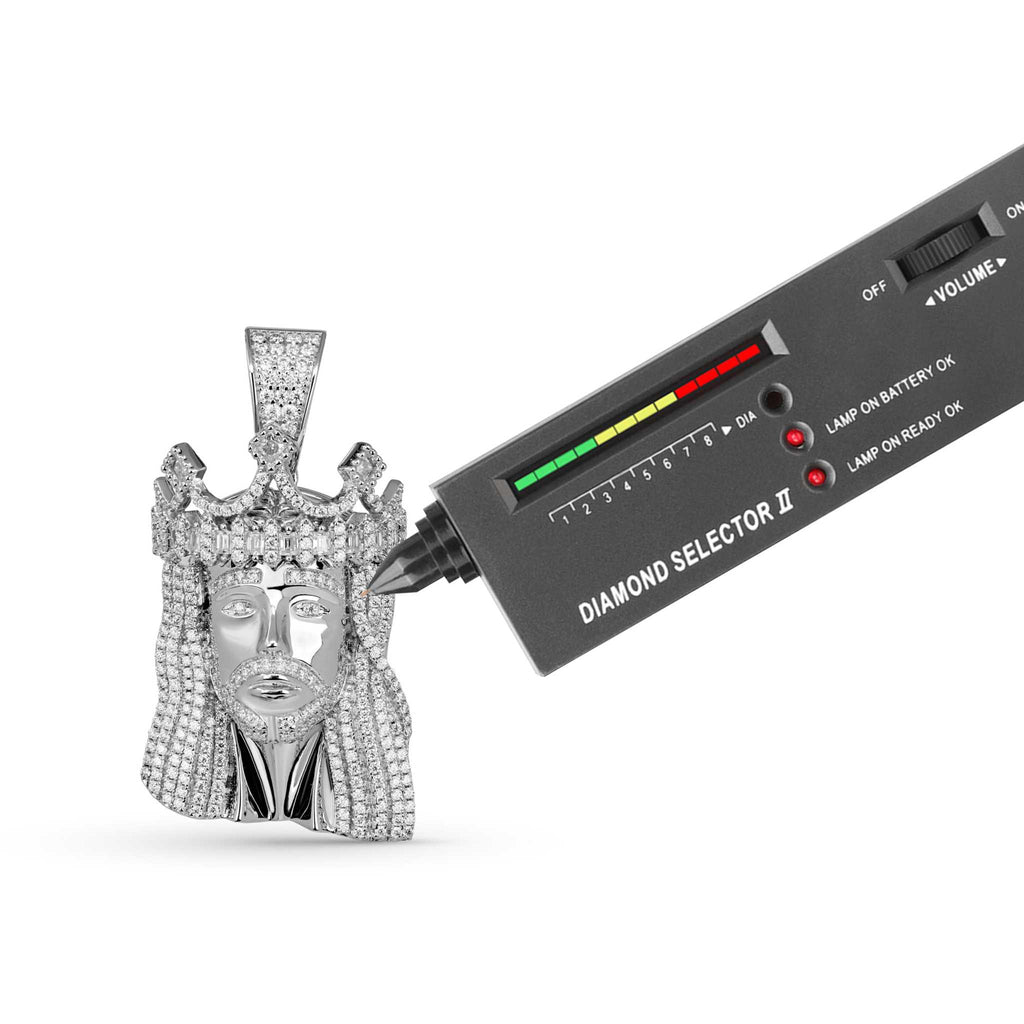 Moissanite Iced King Crown Jesus Head Piece Pendant - 925 Sterling Silver