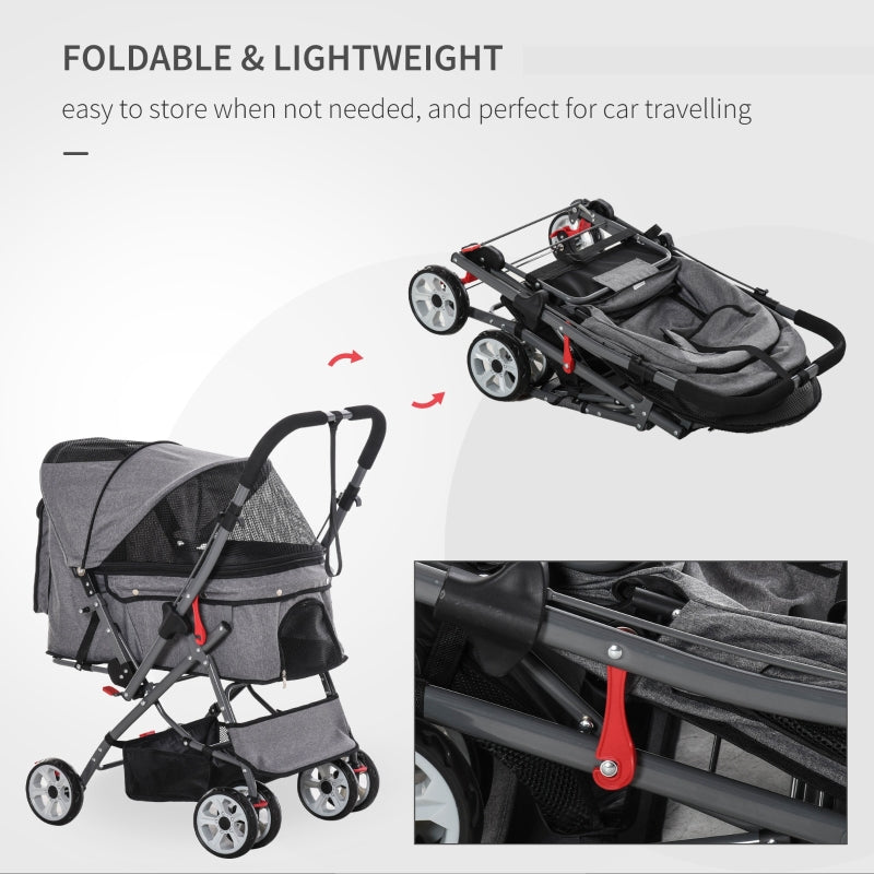 Pet Foldable Travel Carriage Stroller with Reversible Handle