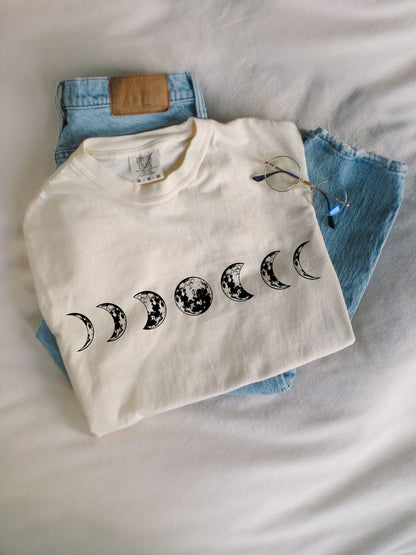 Moon Phase Nature Summer Vacation Camping Garment Dyed T Shirt