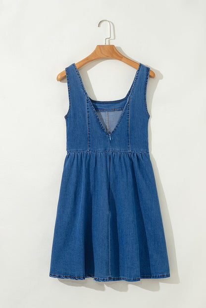 Emily Square Neck Bowknot A-line Denim Dress