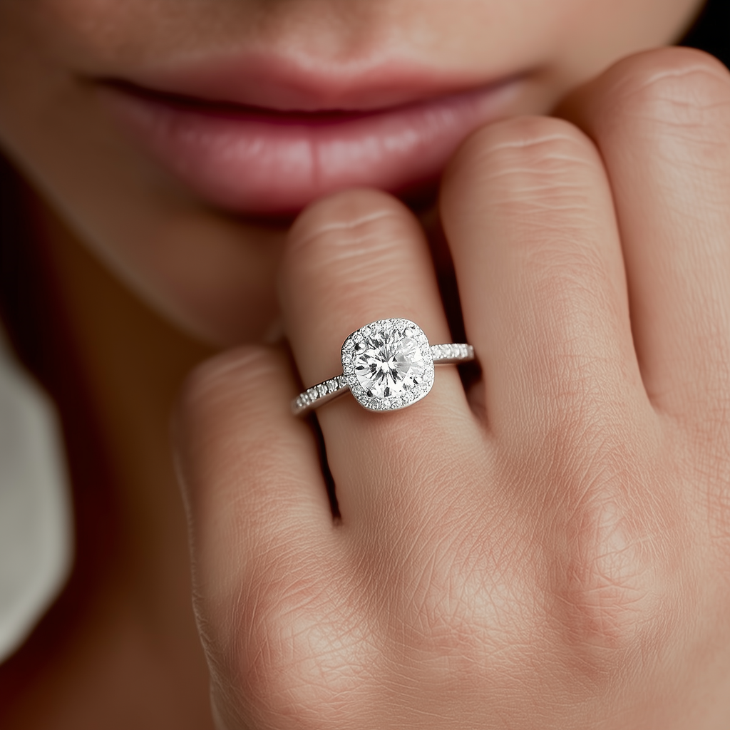 Aurora Moissanite Halo Ring in 925 Sterling Silver