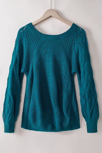 Lia Hollow-out Puffy Sleeve Knit Sweater