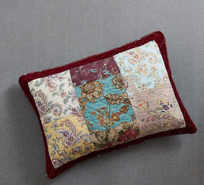 DaDa Bedding Bohemian Burgundy Red Velvet Trim Floral Paisley Patchwork Cotton Bedspread Set (JHW-868)