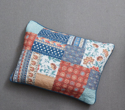 DaDa Bedding Bohemian Vibes Mediterranean Blue Floral Patchwork Quilted Bedspread Set  (JHW878)