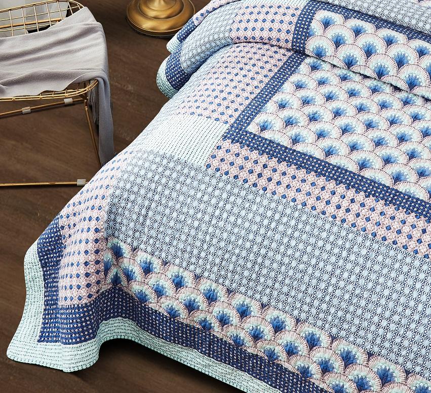 DaDa Bedding Mediterranean Blue Mint Green Patchwork Quilted Bedspread Set (JHW-884)