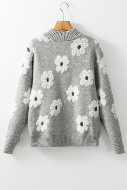 Maria Floral Half Zip Drop Shoulder Sweater