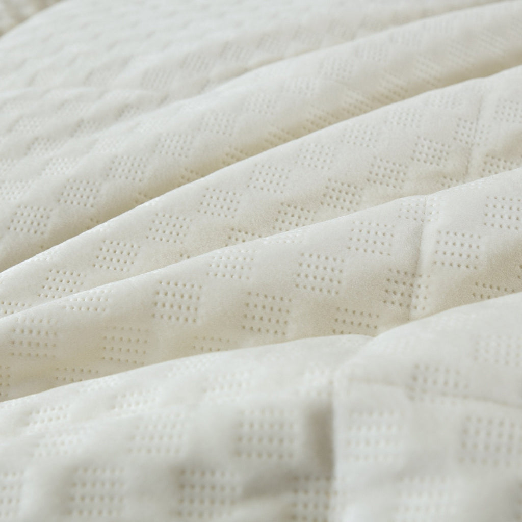 DaDa Bedding Dreamy Soft Velvet Ivory White Plush Velour Tufted Quilted Comforter Set (JHW861)