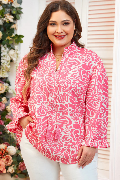 Alanna Plus Size Floral Frilled Neck Top