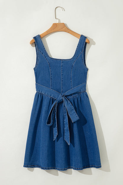 Emily Square Neck Bowknot A-line Denim Dress