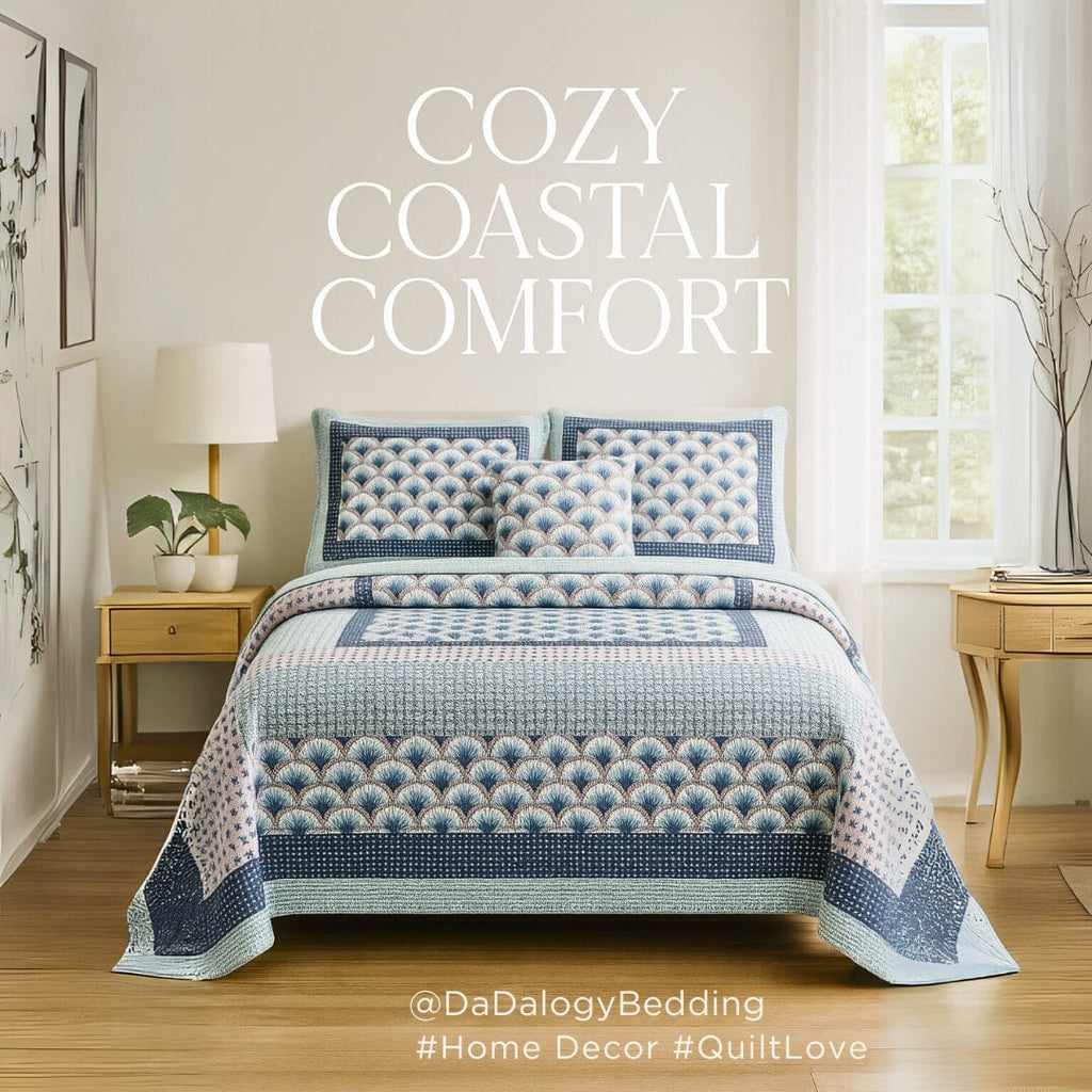 DaDa Bedding Mediterranean Blue Mint Green Patchwork Quilted Bedspread Set (JHW-884)