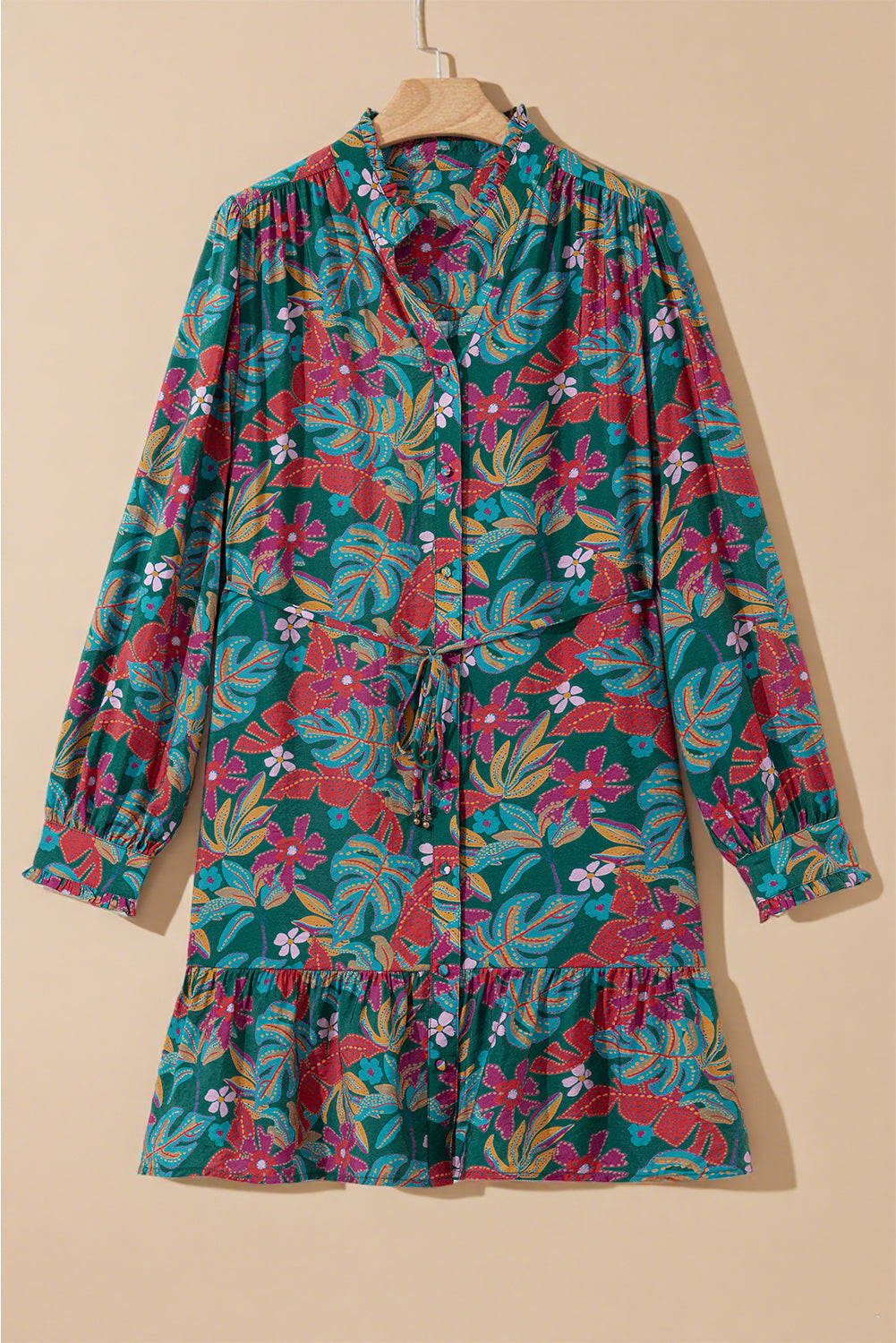 Maria Floral V Neck Puff Sleeve Dress