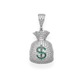 925 Silver Gold Plated Money Bag Dollar Sign Iced Pendant Emoji CZ Hip Hop