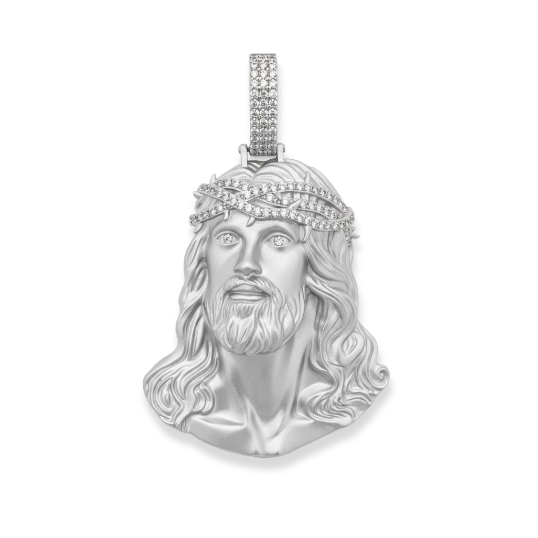 Moissanite Jesus Head Piece Pendant - Solid 925 Sterling Silver Matte Sandblasted Finish