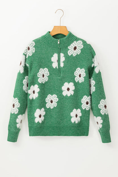 Maria Floral Half Zip Drop Shoulder Sweater
