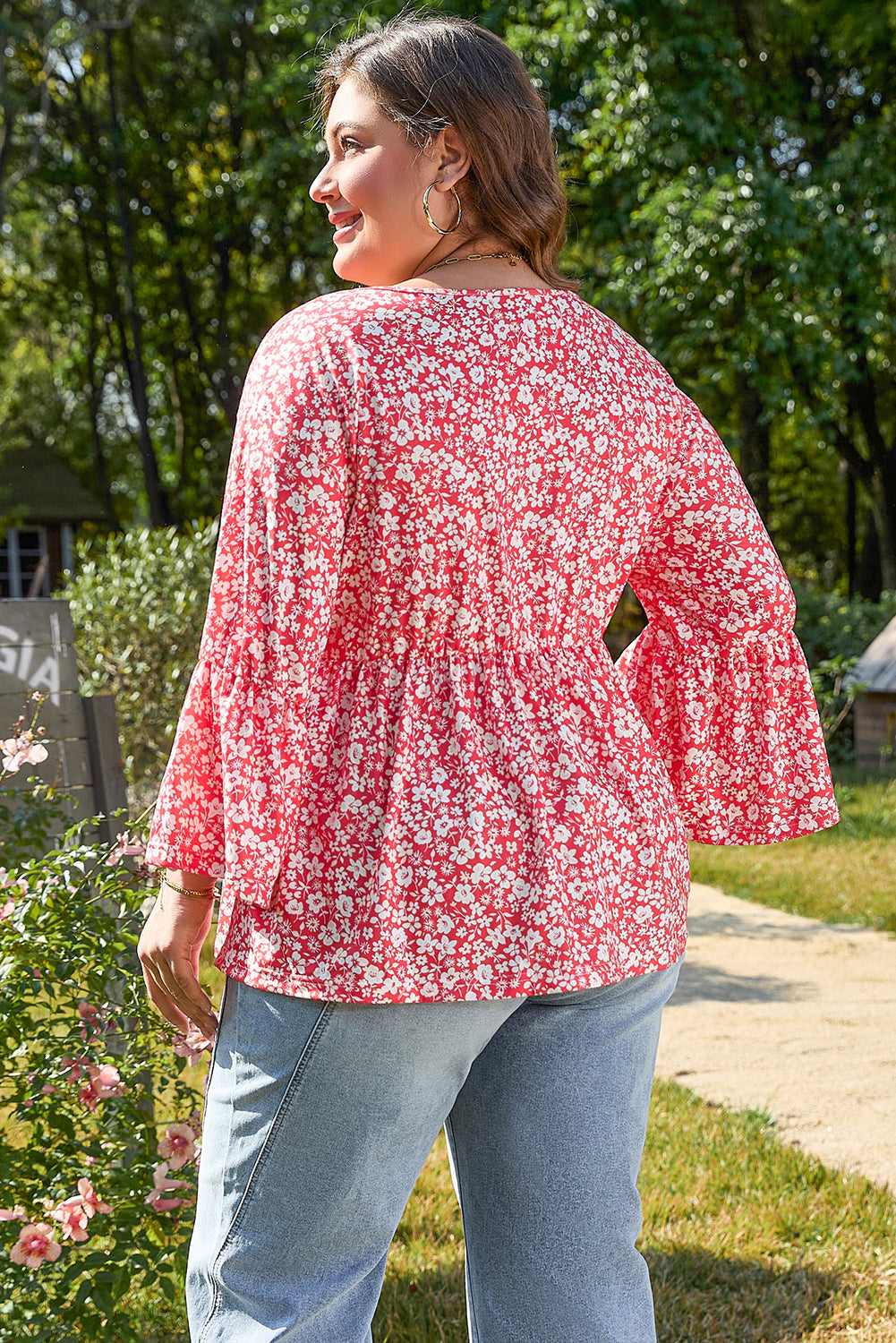 Lena Plus Size Floral V Neck Blouse