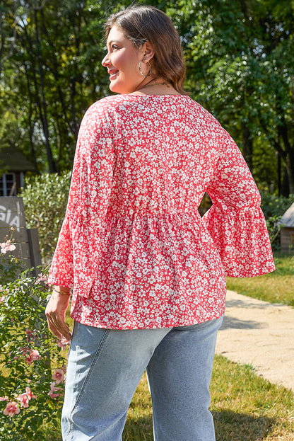 Lena Plus Size Floral V Neck Blouse