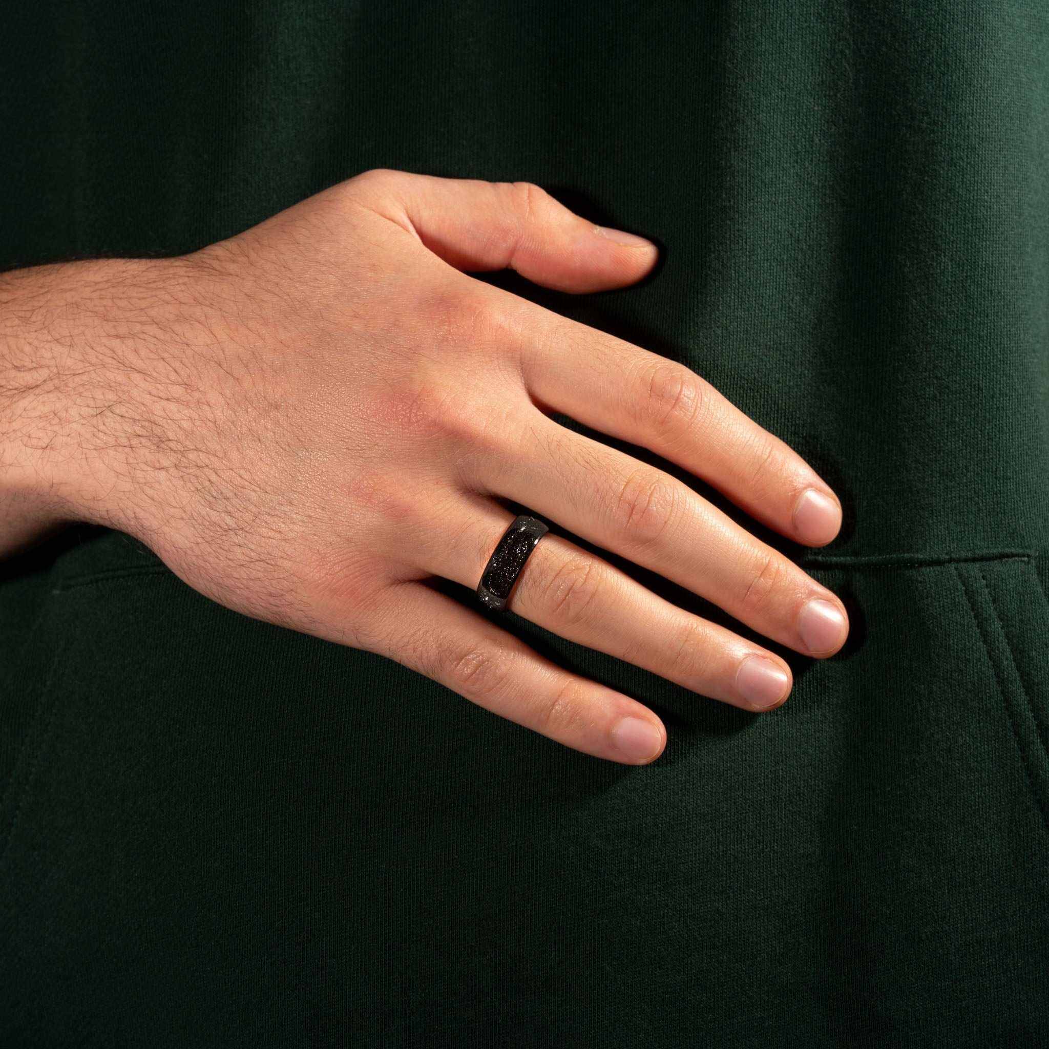 Meteorite Ring – Black Eclipse Tungsten Carbide Band for Men & Women