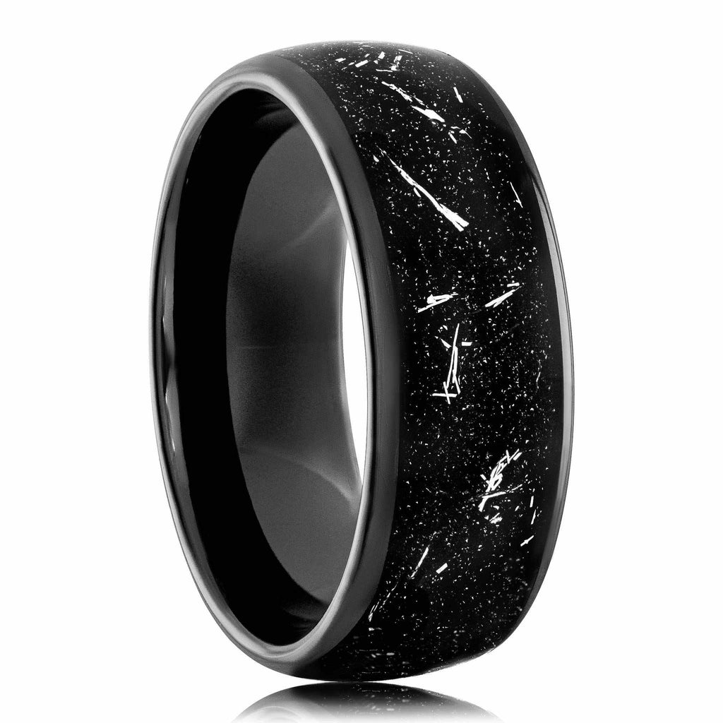 Meteorite Ring – Black Eclipse Tungsten Carbide Band for Men & Women
