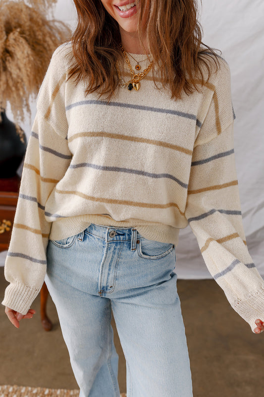 Eden Striped Ribbed Edge Drop Shoulder Sweater