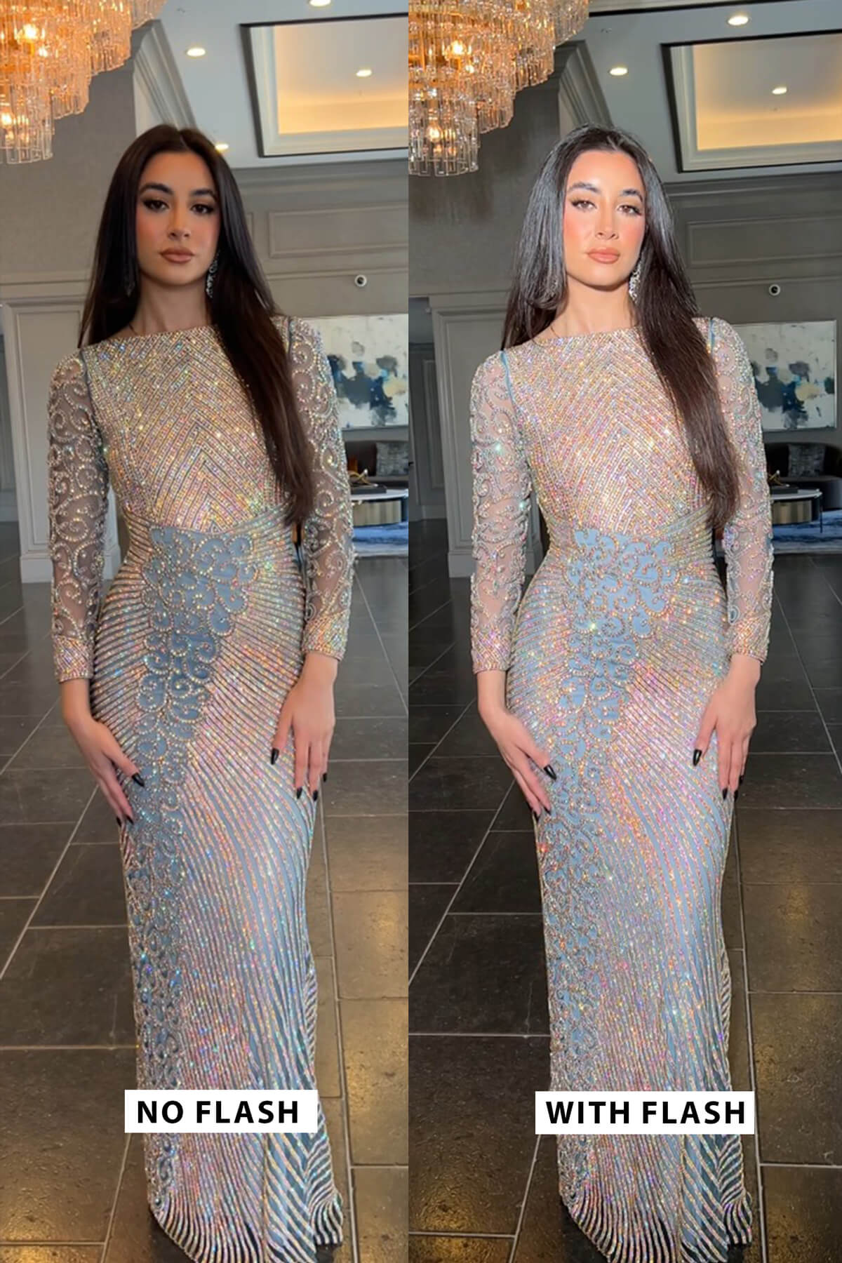 Farah Long Sleeve Embellished Dress