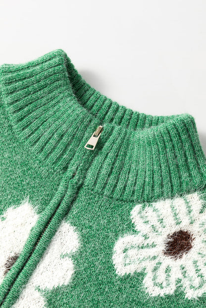 Maria Floral Half Zip Drop Shoulder Sweater