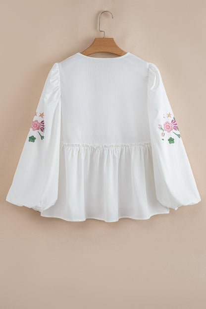 Skylar Flower Lace-up Babydoll Blouse
