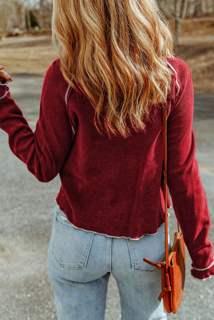 Daisy Textured Round Neck Long Sleeve Top