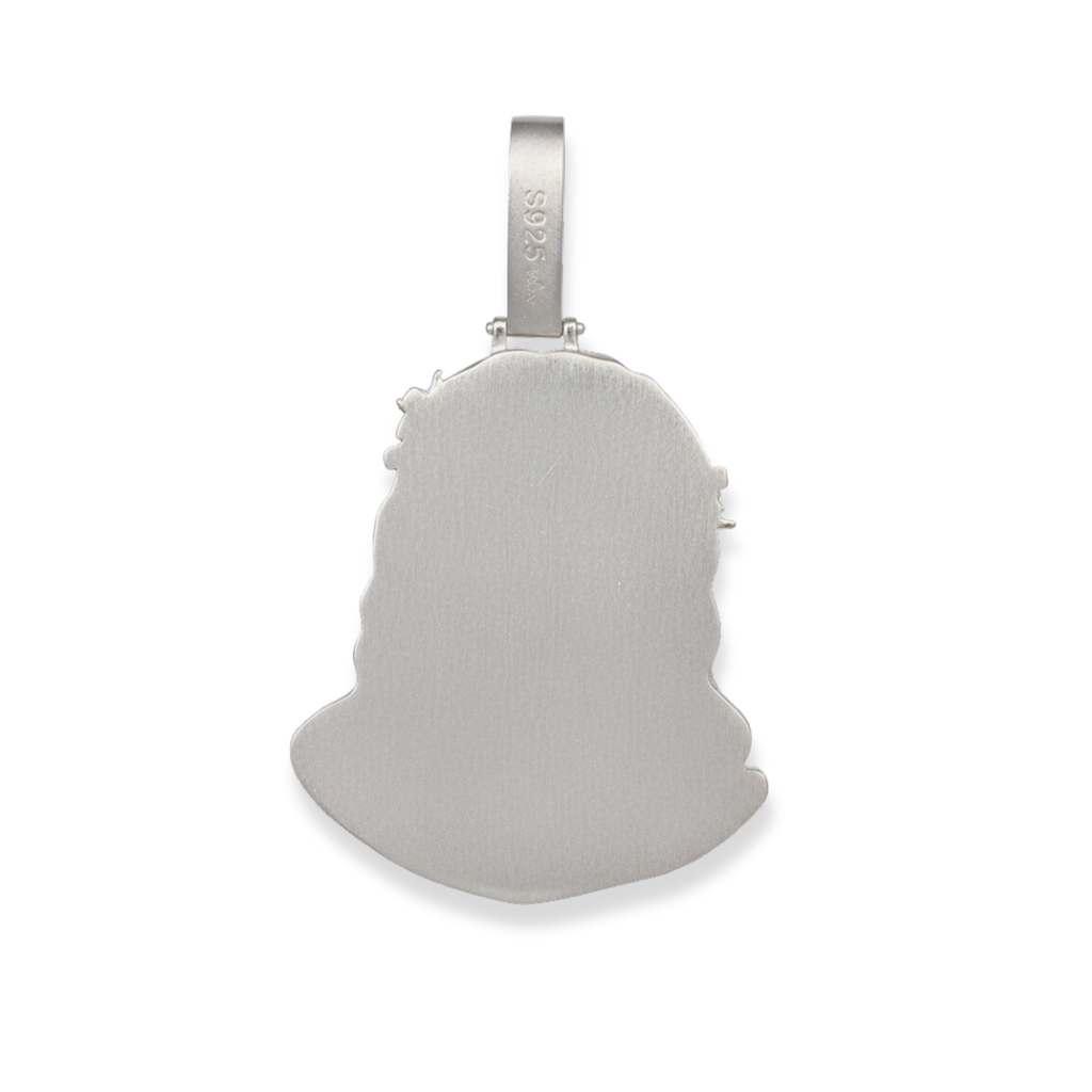 Moissanite Jesus Head Piece Pendant - Solid 925 Sterling Silver Matte Sandblasted Finish
