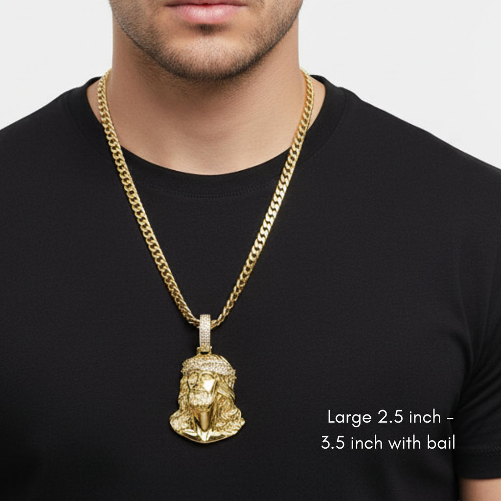 Moissanite Jesus Head Piece Pendant - 14K Gold Plated Solid 925 Sterling Silver