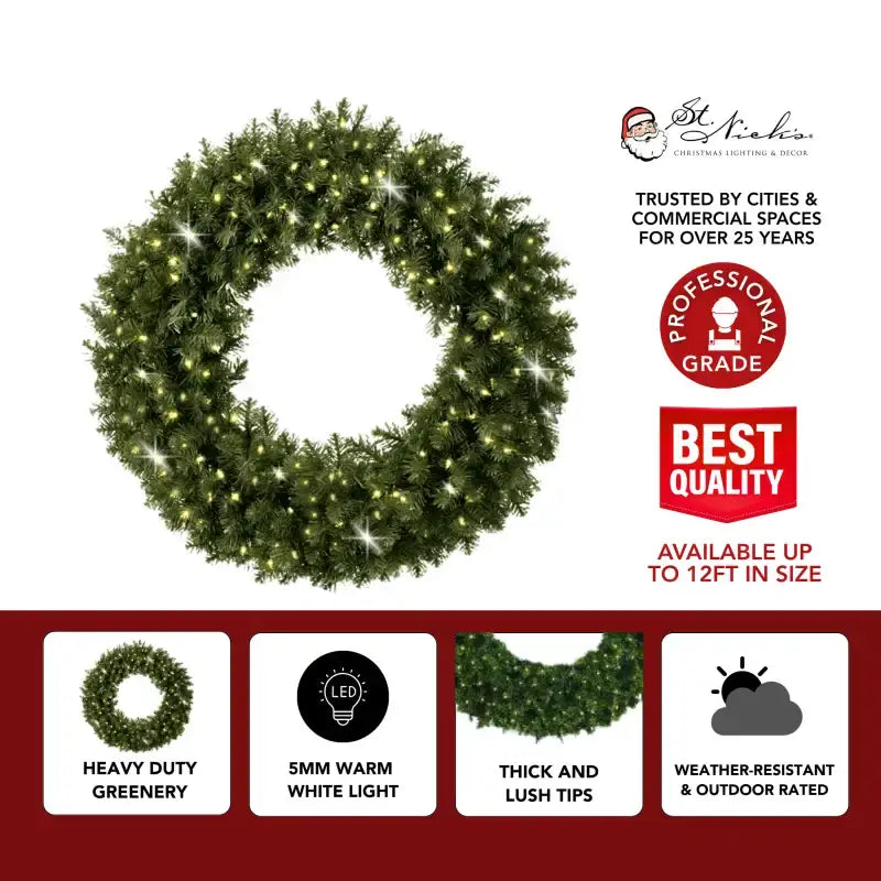 Undecorated Christmas Wreath with Warm White Lights