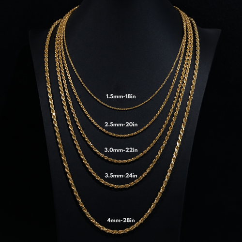 14K Gold 925 Sterling Silver Rope Chains