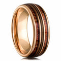 Guitar String Whiskey Barrel Wood Ring - Rose Gold Band Tungsten