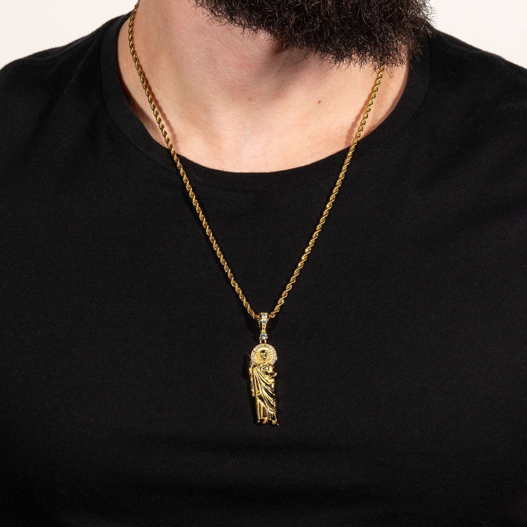 San Judas Tadeo Pendant - Solid 925 Sterling Silver/14K Gold