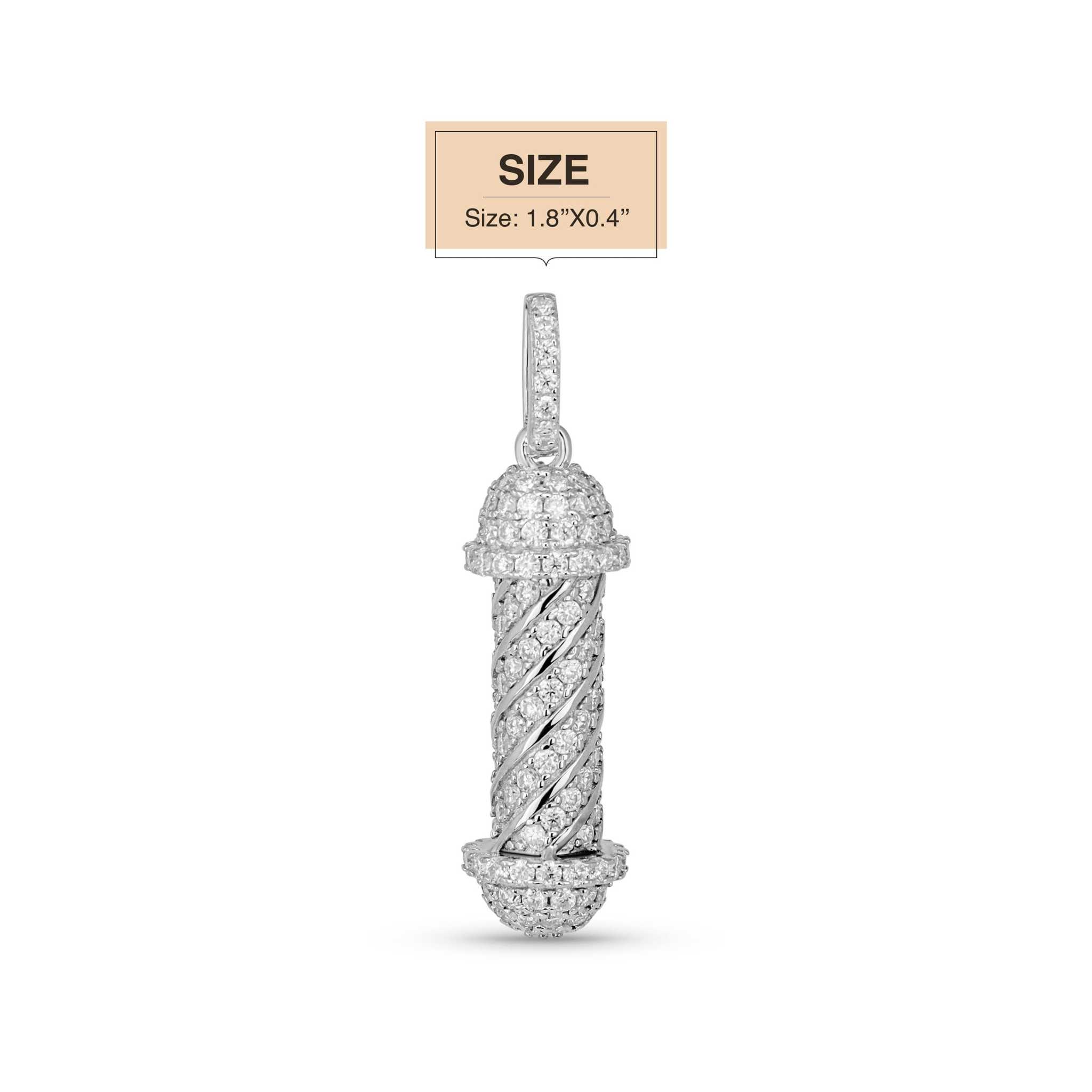 Barber Pole Iced Moissanite Pendant - 925 Sterling Silver Men's Hip Hop Jewelry