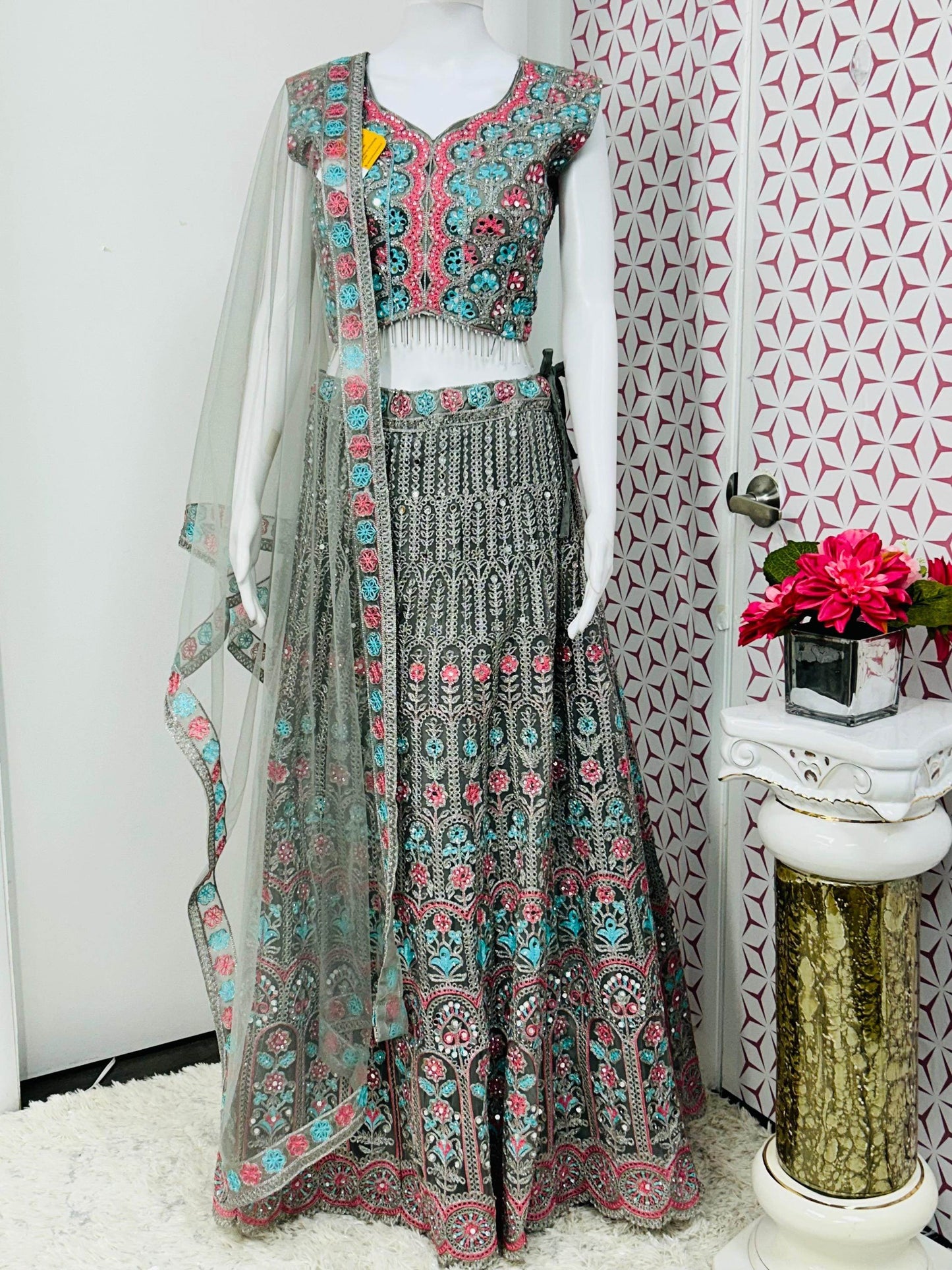 Grey chaniya choli set