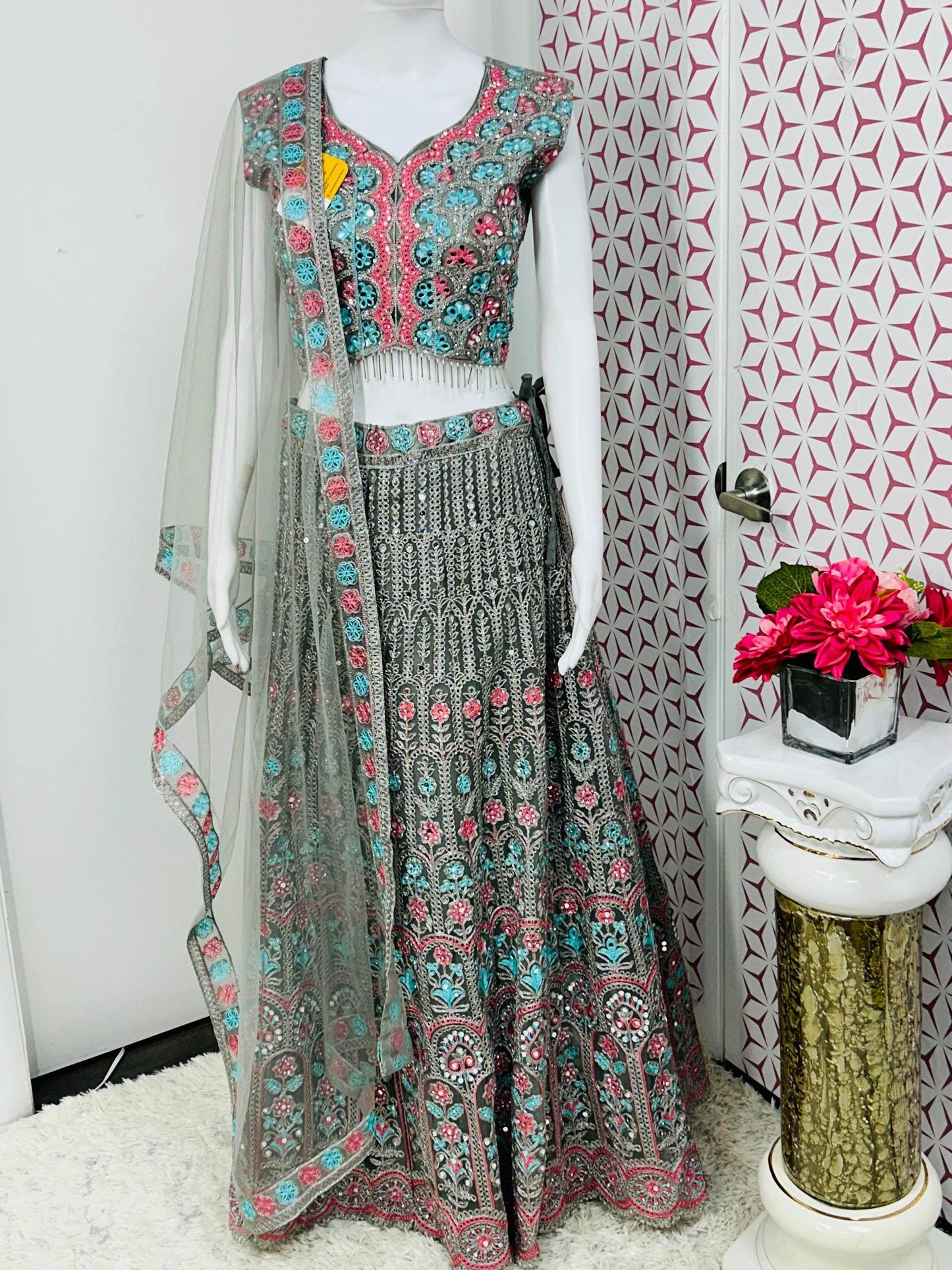 Grey chaniya choli set
