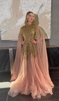 Arwa Modest Long Drape Sleeves Beaded A-line Gown