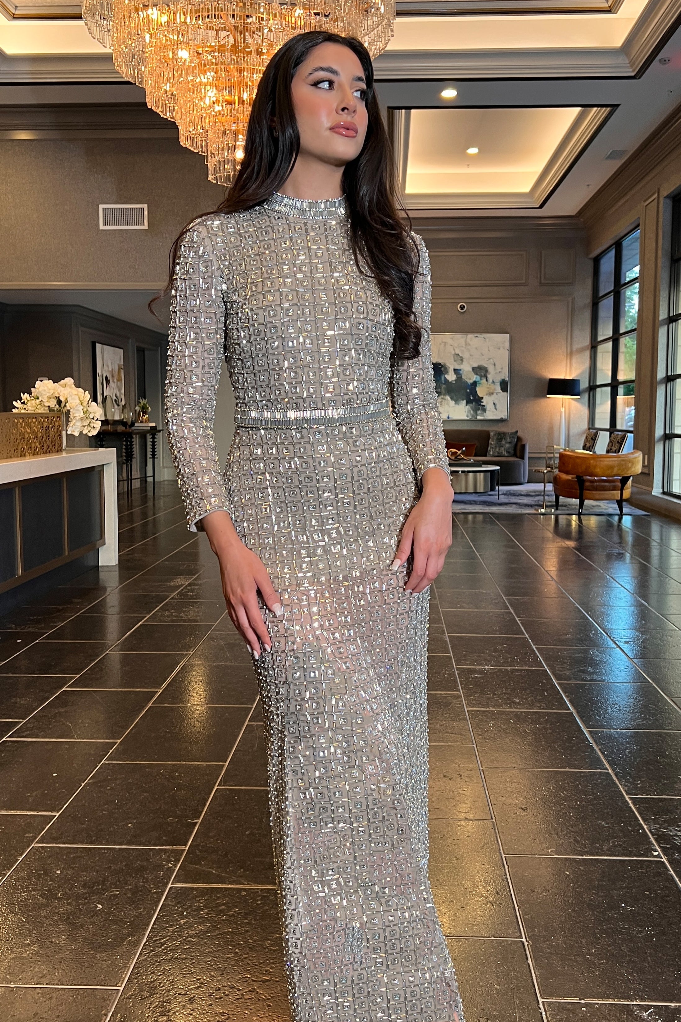 Nadia Beaded Long Sleeve Dress