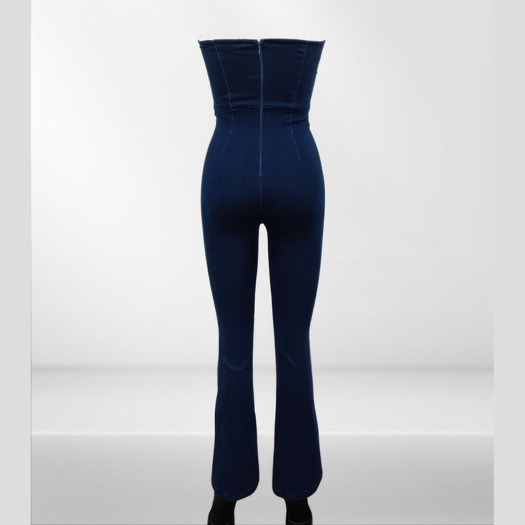 VacationGrabs Lace Up Denim Jumpsuit for Women