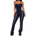 VacationGrabs Lace Up Denim Jumpsuit for Women