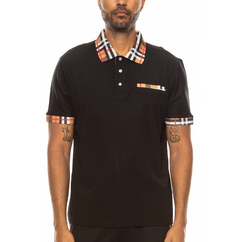 Mens Checkered Plaid Polo Shirt with Stylish Collar