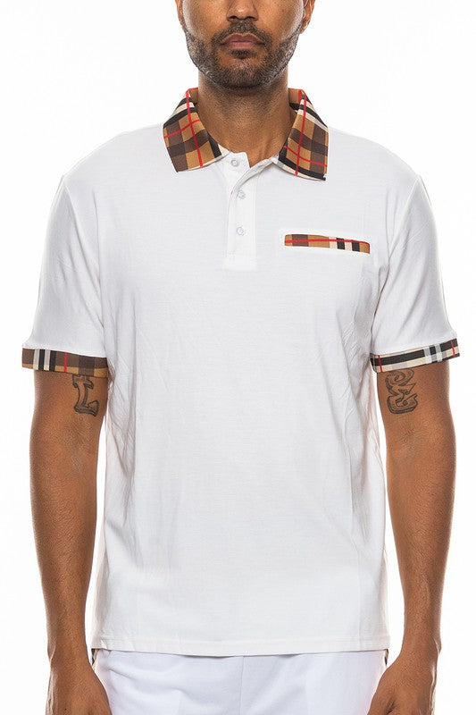 Mens Checkered Plaid Polo Shirt with Stylish Collar