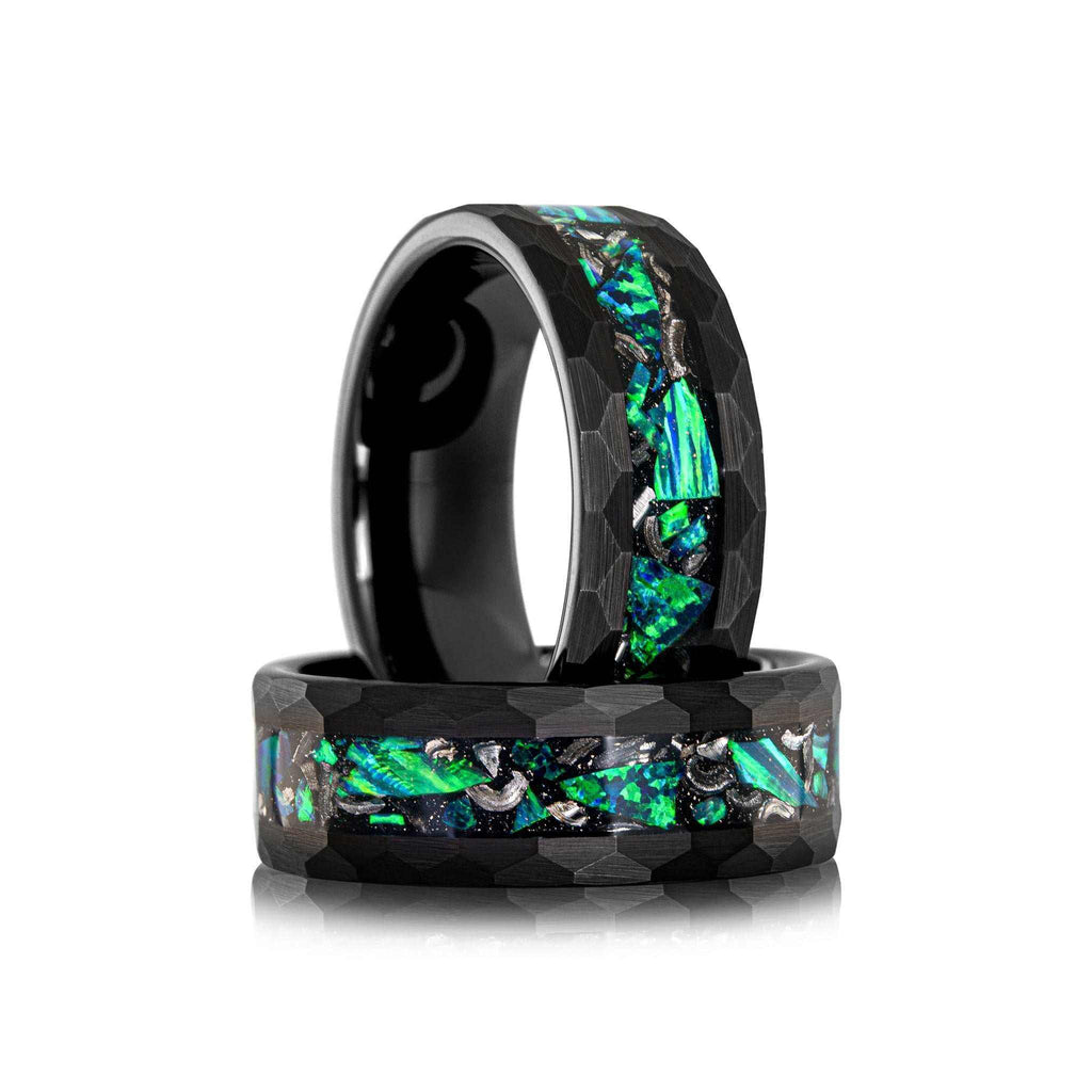 Meteorite x Green Opal Tungsten Carbide Ring